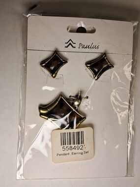 Paulus Antique Goldtone Tortoise Shell Pendant w/ Matching Earrings Set